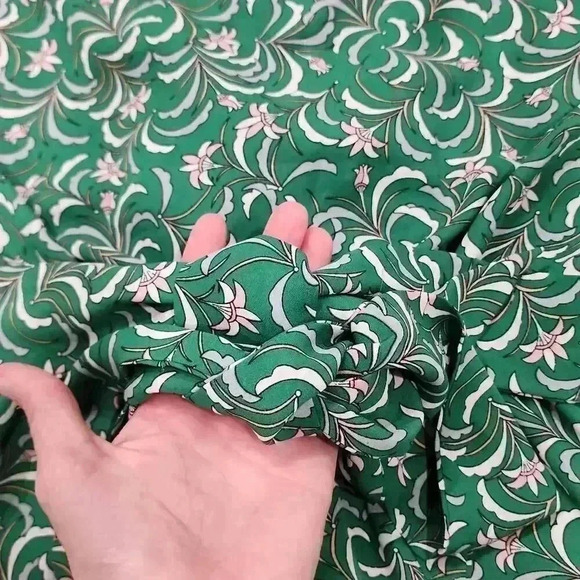 Max Studio Women's Floral Print Tie Front Ruffled Top Green Size Small - Picture 7 of 8